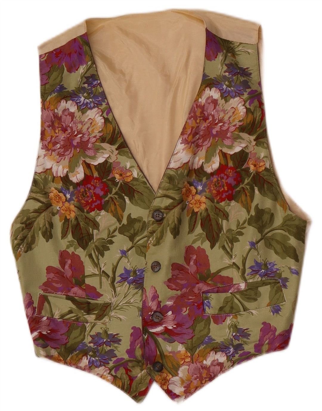 Gilet da uomo vintage XS color kaki floreale