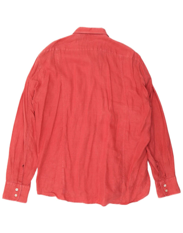 Hugo Boss Mens Slim Fit Shirt XL Red Linen