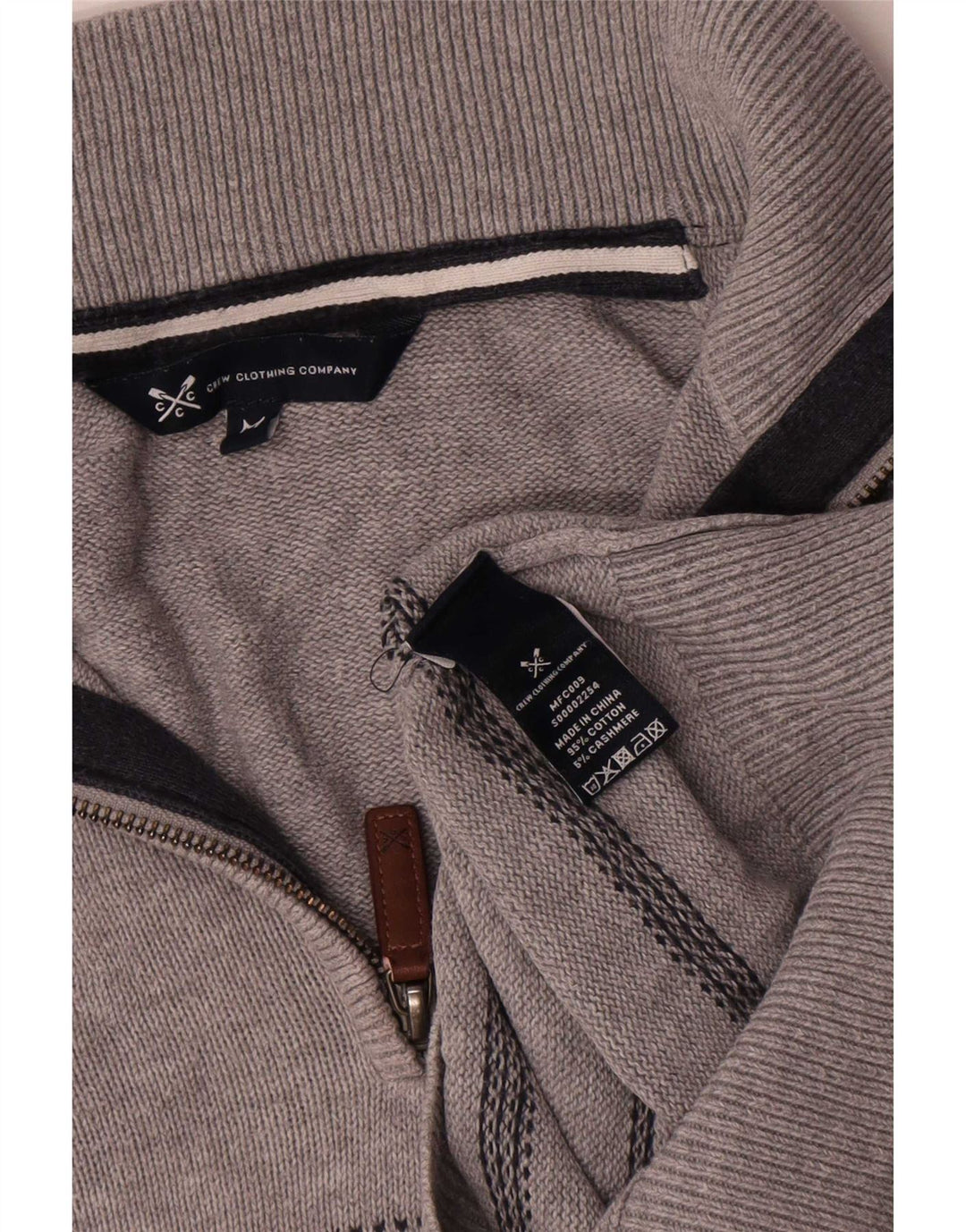 Crew Clothing Maglione da uomo con zip e collo in cotone a righe grigio medio