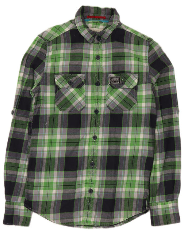 Camicia da uomo in flanella SUPERDRY a quadri piccoli in cotone verde