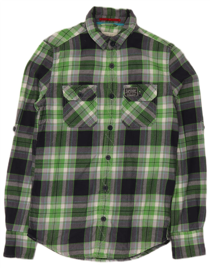Camicia da uomo in flanella SUPERDRY a quadri piccoli in cotone verde