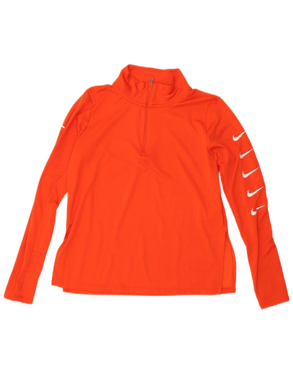 NIKE Top da tuta pullover con zip e collo Dri Fit da donna UK 14 Arancione medio