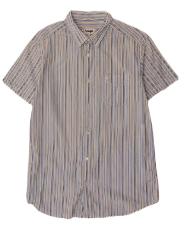 Camicia slim a maniche corte da uomo Wrangler XL in cotone a righe blu