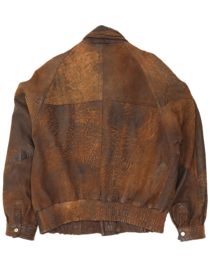 Giubbotto bomber in pelle da uomo Gina Bacconi UK 36 piccolo marrone patchwork retrò