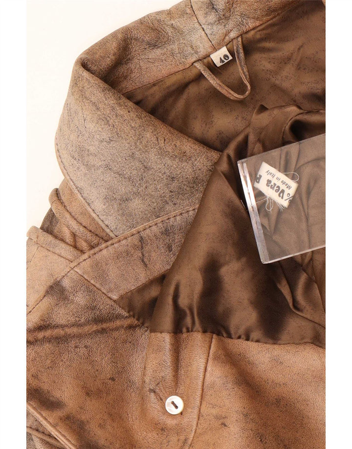Vintage Womens Oversized Leather Jacket IT 40 Small Brown Leather