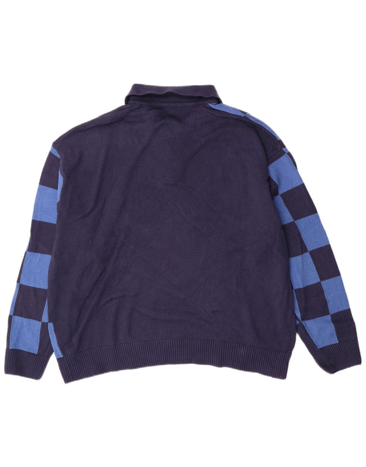 ZARA Maglione da Uomo con Collo Alto in Cotone a Quadri Grandi Blu