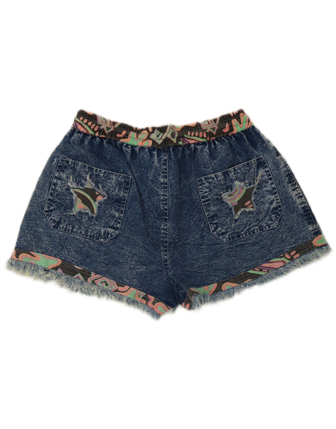 Pantaloncini di jeans vintage da donna medi W28 patchwork blu