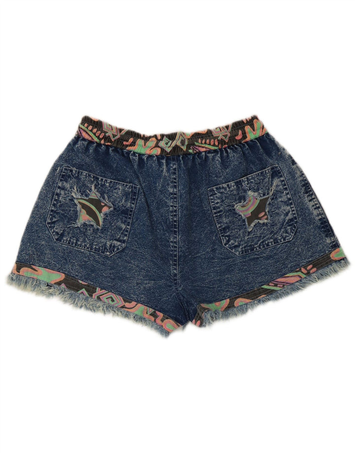 Pantaloncini di jeans vintage da donna medi W28 patchwork blu