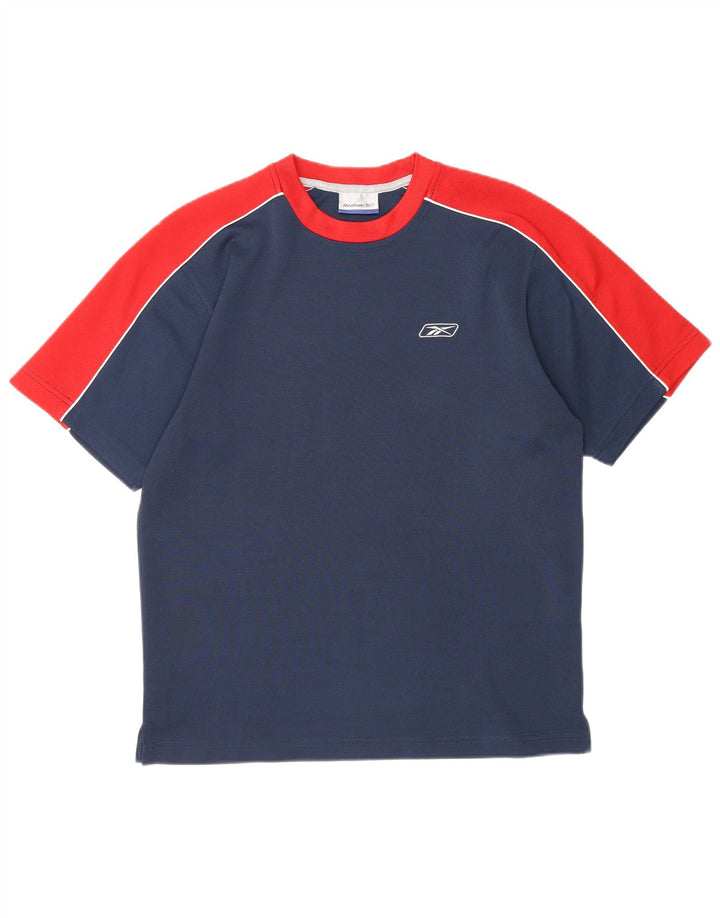 T-shirt Reebok da uomo Top Small blu navy in poliestere color block