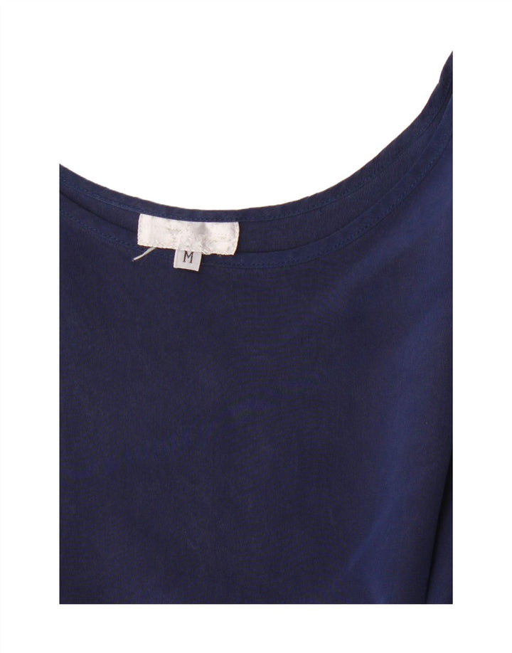 Top camicetta senza maniche vintage da donna UK 14 blu navy medio