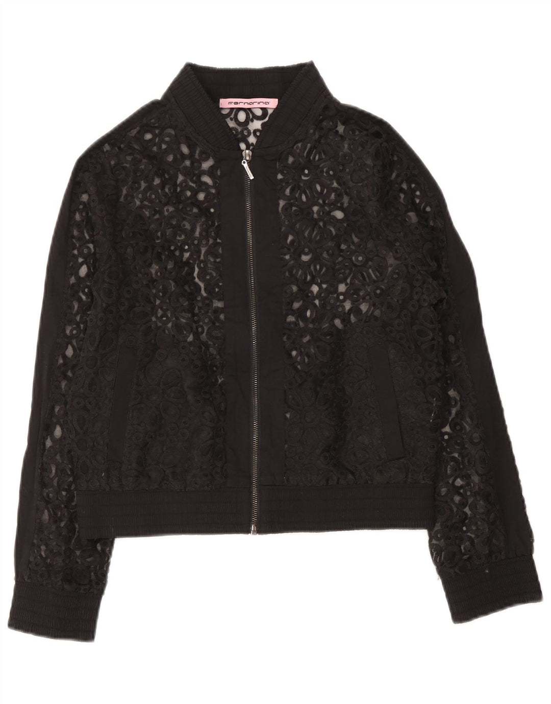Fornarina Donna Bomber in pizzo UK 12 Medio Nero Floreale