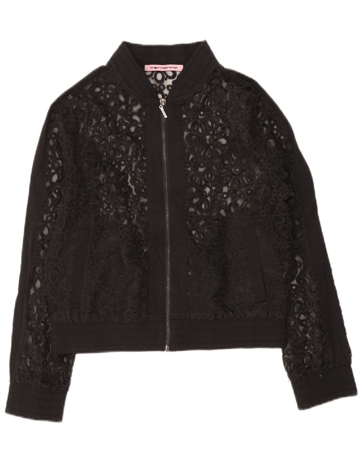 Fornarina Donna Bomber in pizzo UK 12 Medio Nero Floreale