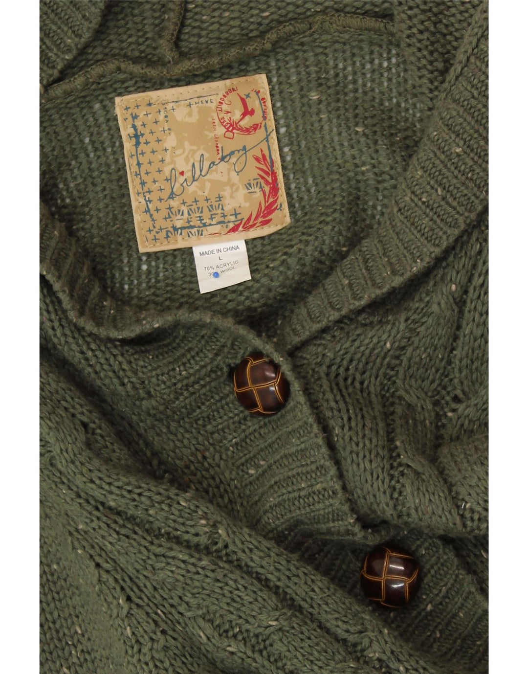 BILLABONG Maglione cardigan lungo da donna UK 14 Grande verde screziato