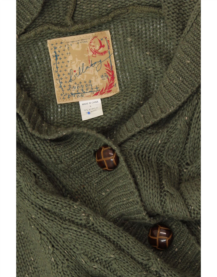 BILLABONG Maglione cardigan lungo da donna UK 14 Grande verde screziato