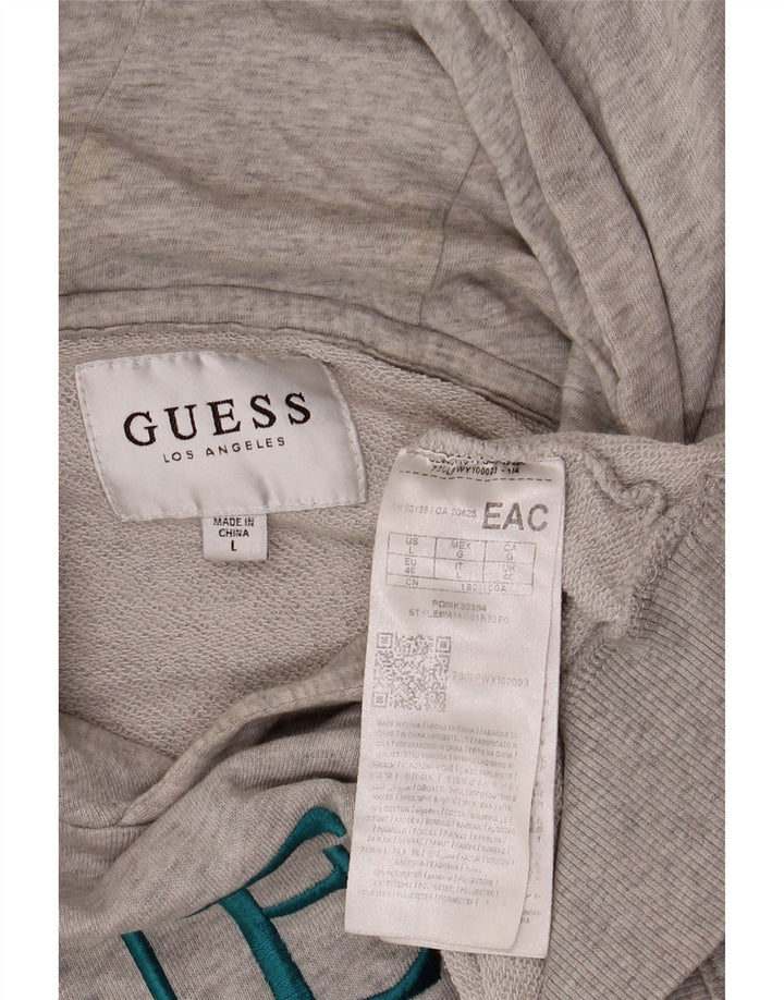 GUESS Felpa con cappuccio grafica da uomo ampia vestibilità ampia in cotone grigio