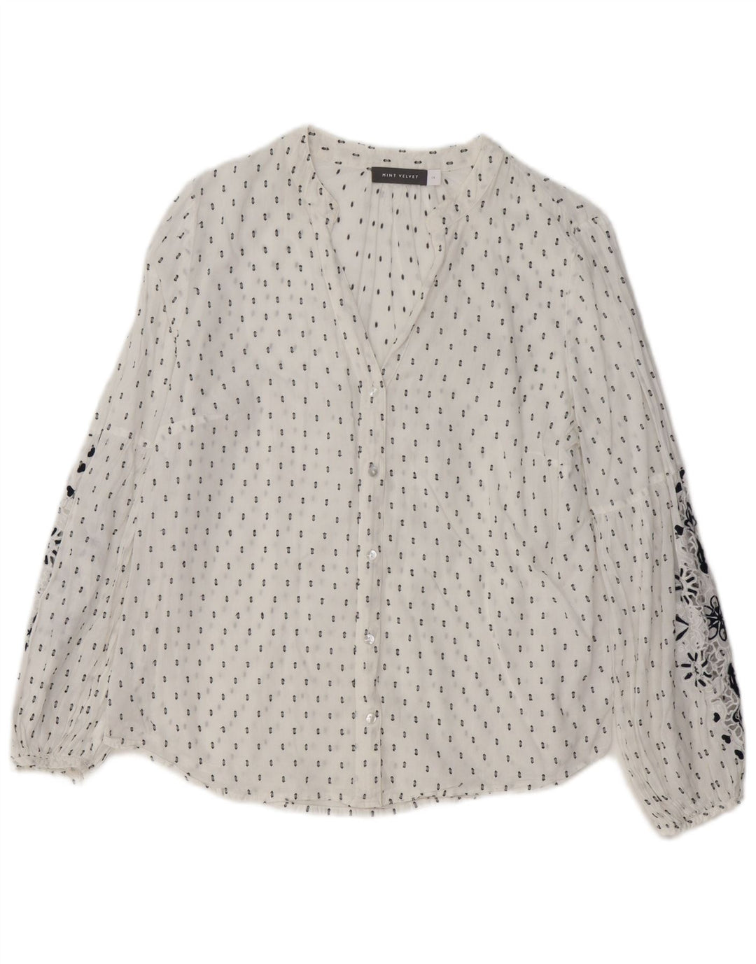 MINT VELVET Camicetta con grafica da donna UK 14 Grande cotone floreale bianco