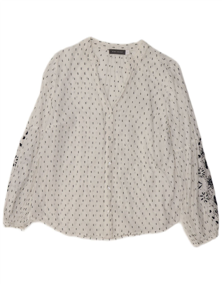 MINT VELVET Camicetta con grafica da donna UK 14 Grande cotone floreale bianco