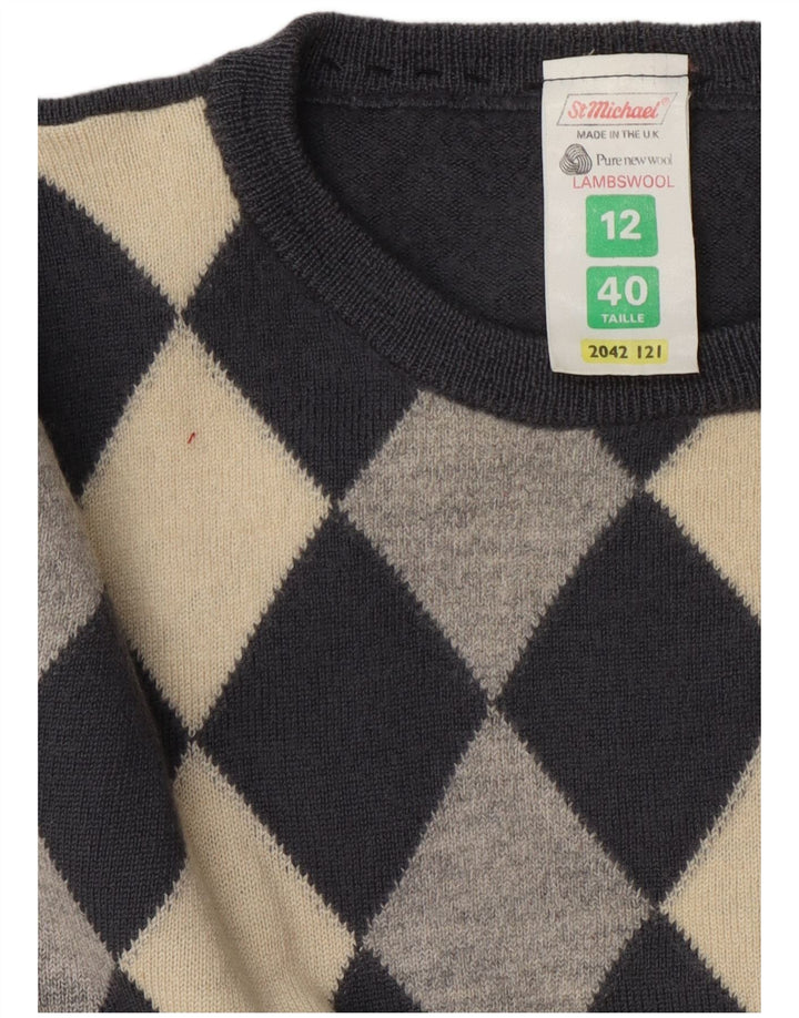 Maglione maglione con scollo a barca da donna St Michael UK 12 Grigio medio Argyle/Diamante