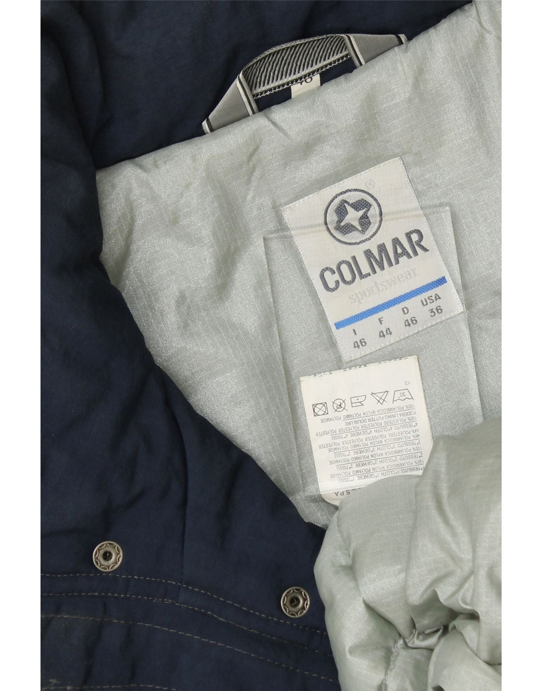 COLMAR Mens Loose Fit Windbreaker Jacket IT 46 Small Navy Blue Colourblock Vintage Colmar and Second-Hand Colmar from Messina Hembry 