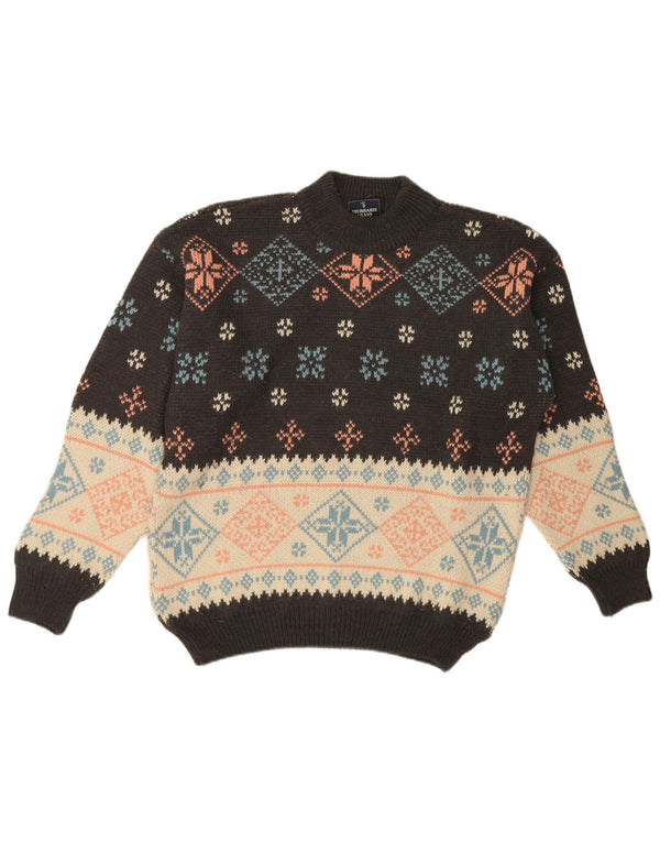 Trussardi Jeans Maglione Maglione Collo Alto da Uomo XL Nero Fair Isle