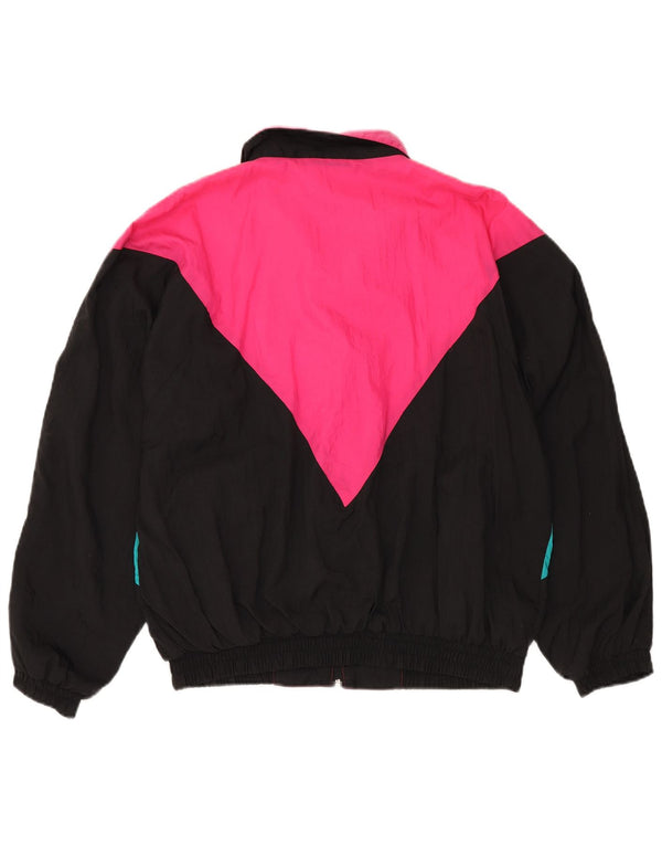 Giacca da tuta da donna VINTAGE UK 16 Large in nylon color block nero