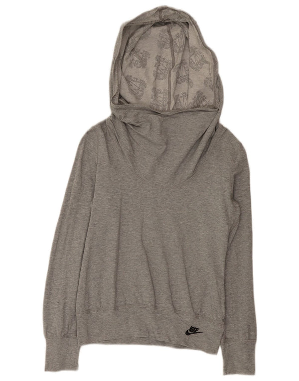 Nike Womens Hoodie Jumper UK 8/10 Small Grey Flecked