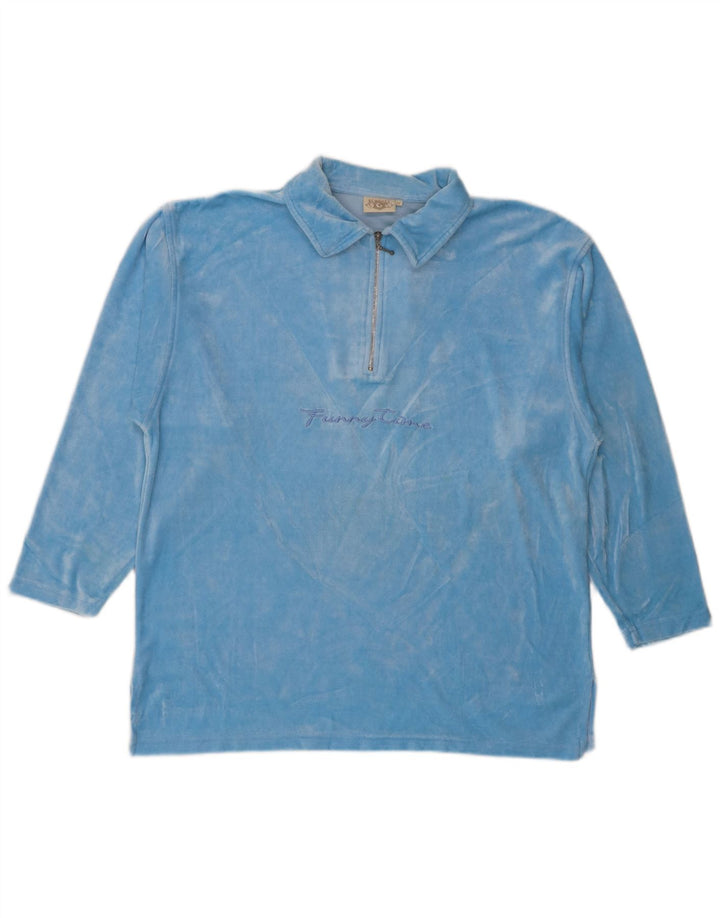 New Port Mens 1/4 Zip Top manica lunga blu medio modal