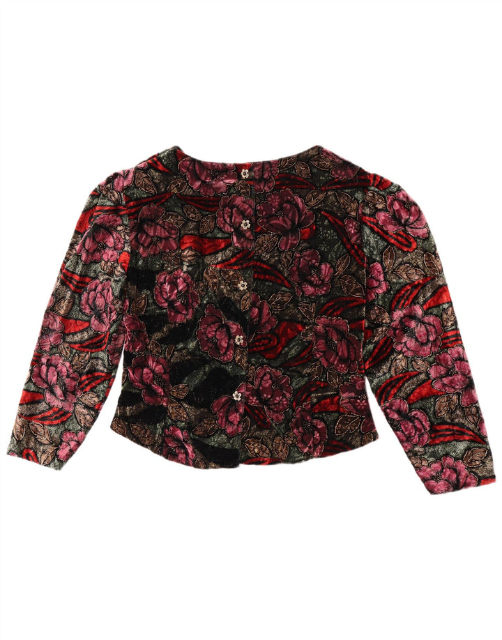 Top camicetta a maniche lunghe da donna vintage UK 14 floreale multicolore medio