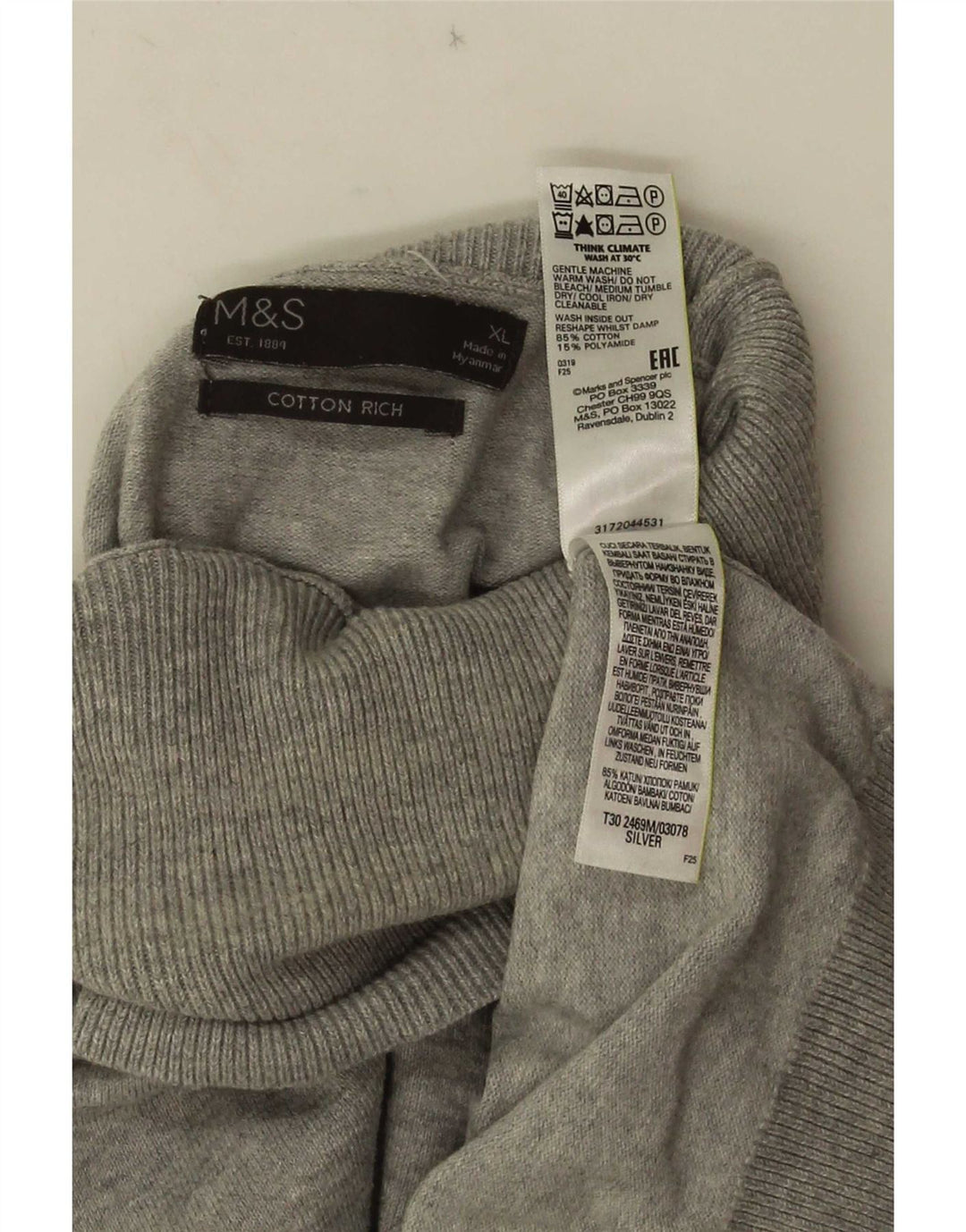 Maglione maglione a collo alto da uomo Marks & Spencer XL in cotone grigio