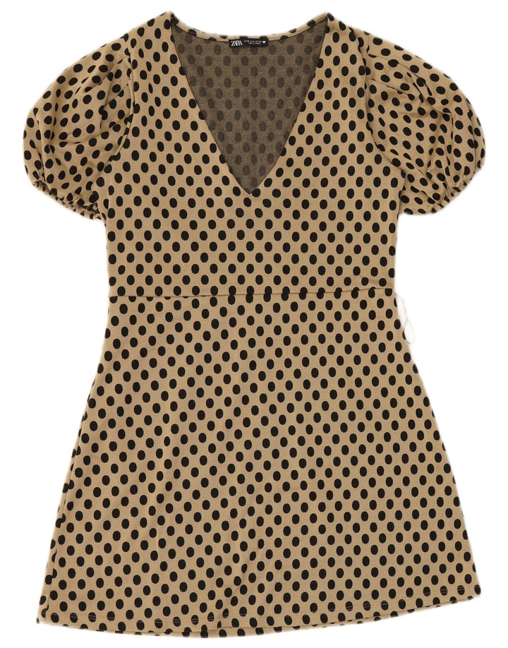 Abito a trapezio da donna Zara UK 12 a pois beige medio