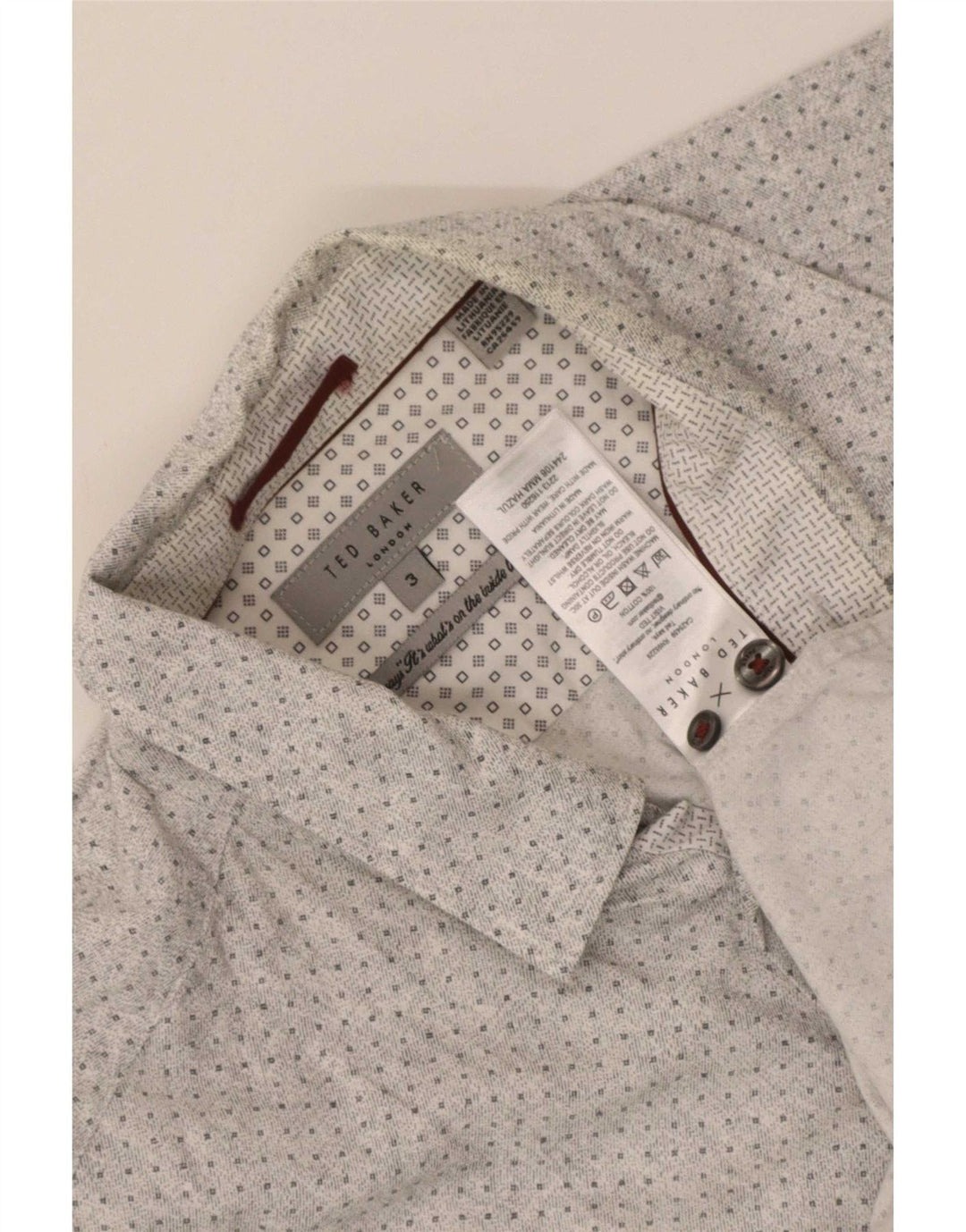 Camicia da uomo Ted Baker taglia 3 cotone maculato grigio medio