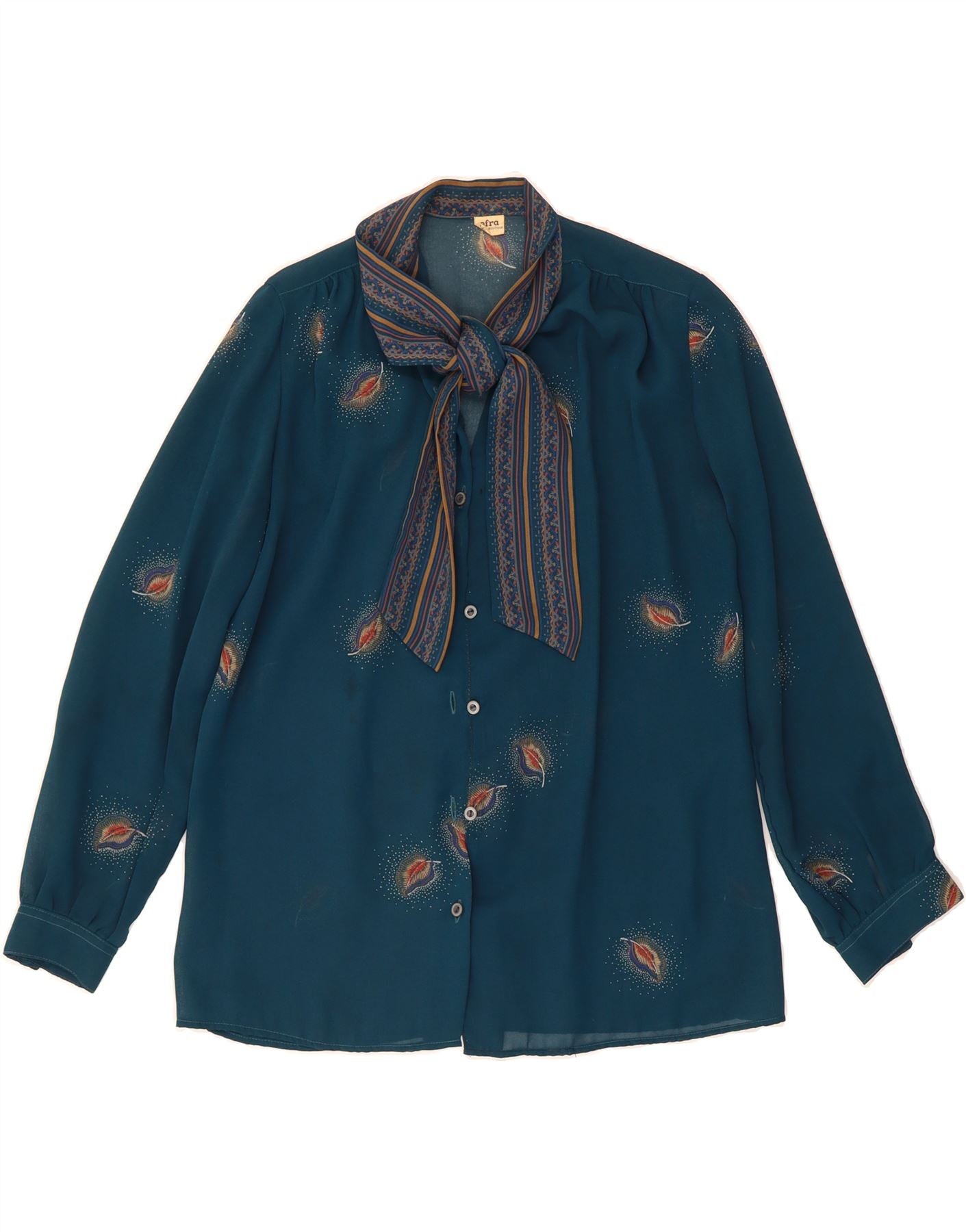 VINTAGE Womens Front Tie Shirt Blouse UK 14 Medium Green Floral Vintage Vintage and Second-Hand Vintage from Messina Hembry 