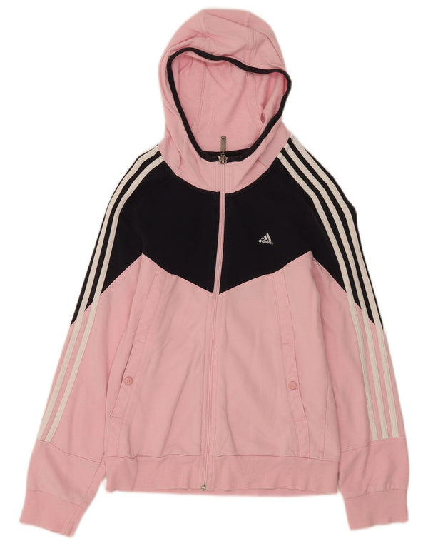 Maglione con cappuccio e zip da donna Adidas UK 12 Cotone color block rosa medio