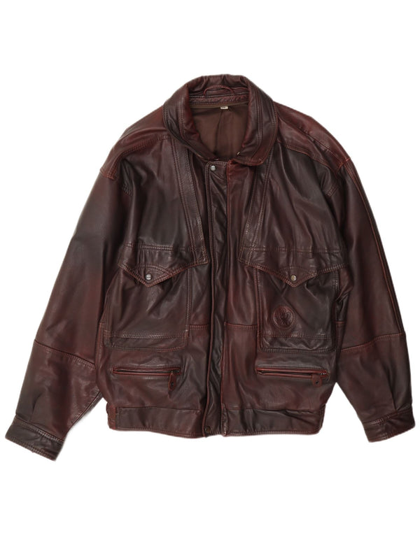 Giacca in pelle vintage da uomo IT 50 grande bordeaux