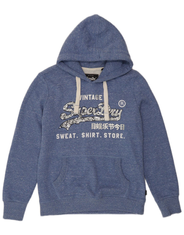 Felpa con cappuccio grafica da donna Superdry UK 14 grande poliestere chiazzato blu