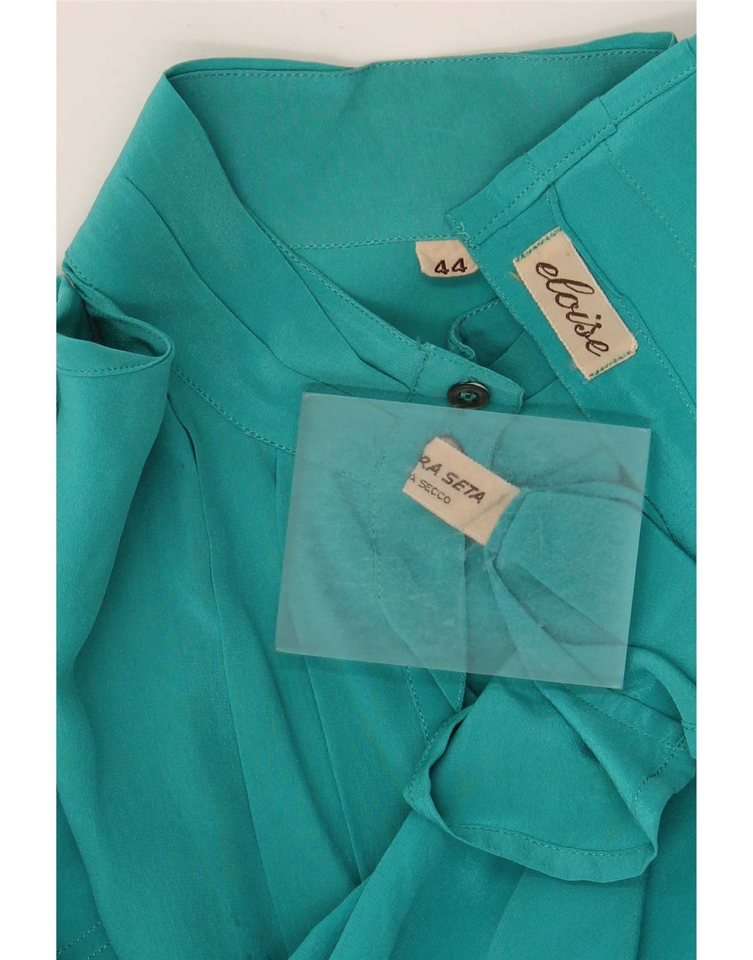 Camicetta Camicia Vintage da Donna IT 44 Turchese Medio Seta