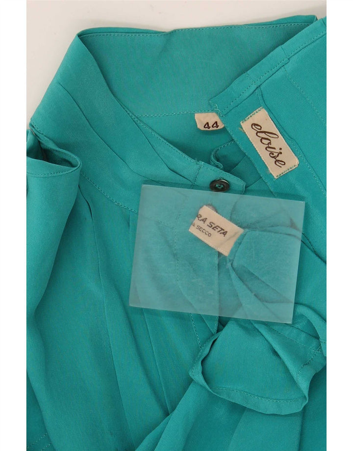Camicetta Camicia Vintage da Donna IT 44 Turchese Medio Seta