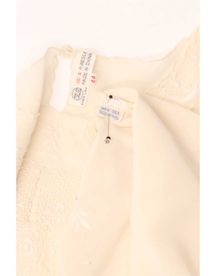 Camicetta trasparente da donna vintage Top IT 44 Seta floreale beige medio