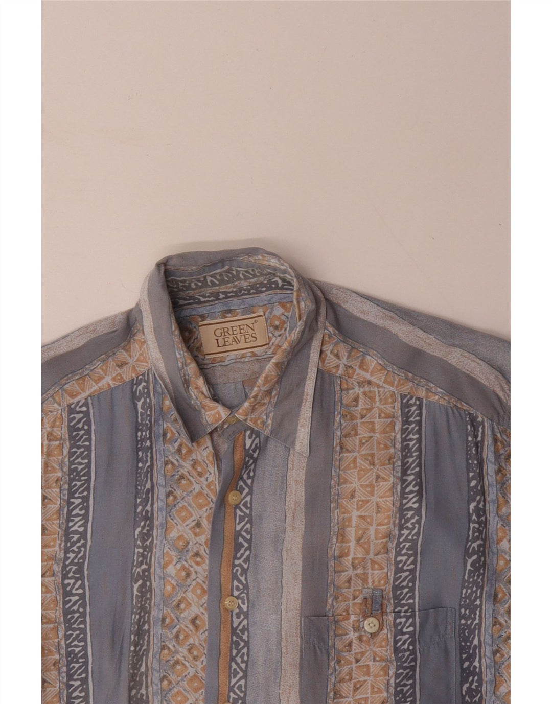 GREEN LEAVES Camicia a maniche corte da uomo Large in viscosa geometrica blu