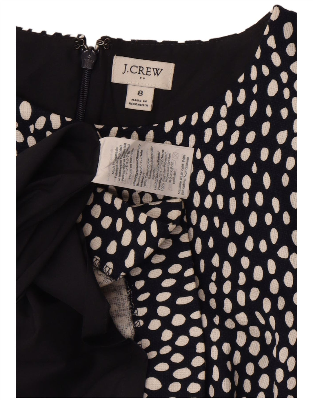 Abito tubino senza maniche da donna J. Crew US 8 cotone maculato nero medio