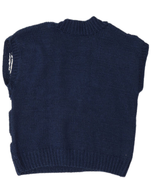Maglione vintage da donna con scollo a V UK 16 Grande blu navy a rombi/diamante