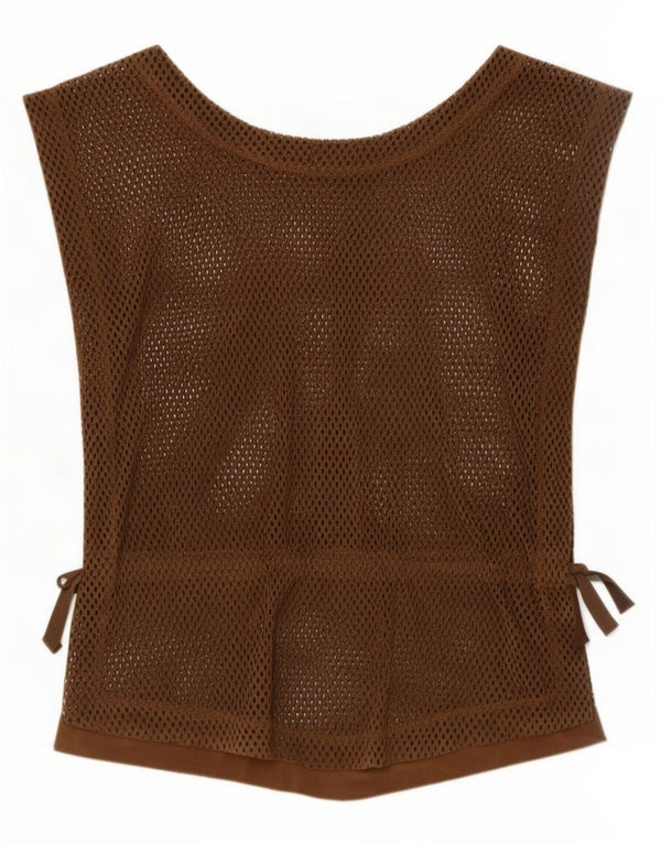 Top trasparente senza maniche vintage da donna IT 36 XS Marrone