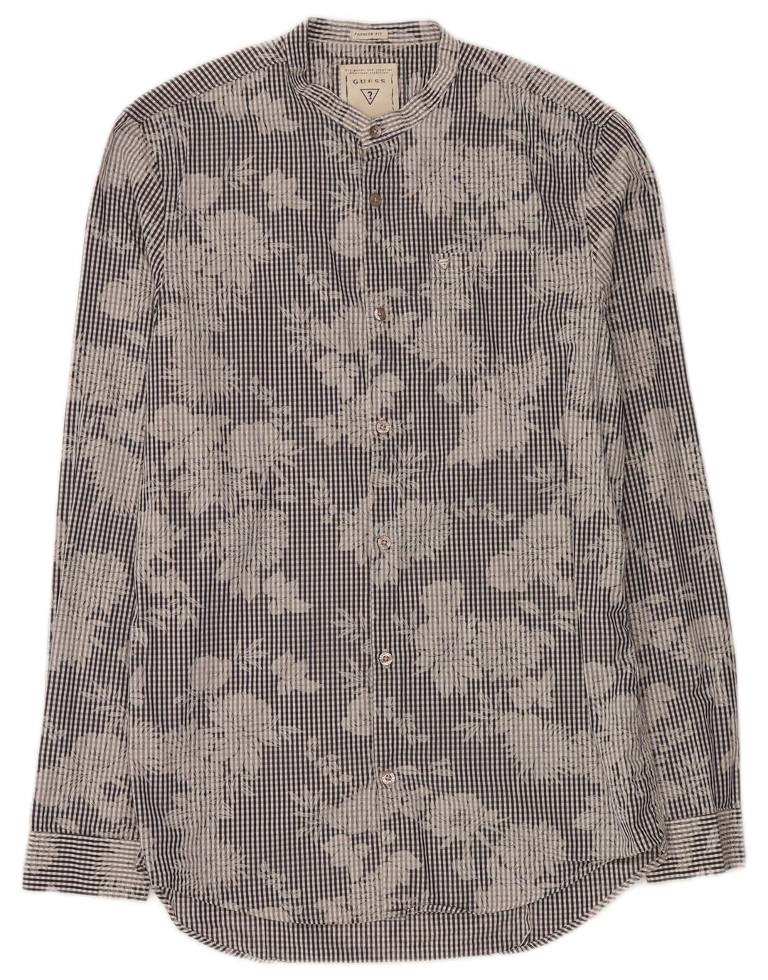Camicia da uomo Guess in cotone a quadretti blu medio con fiori
