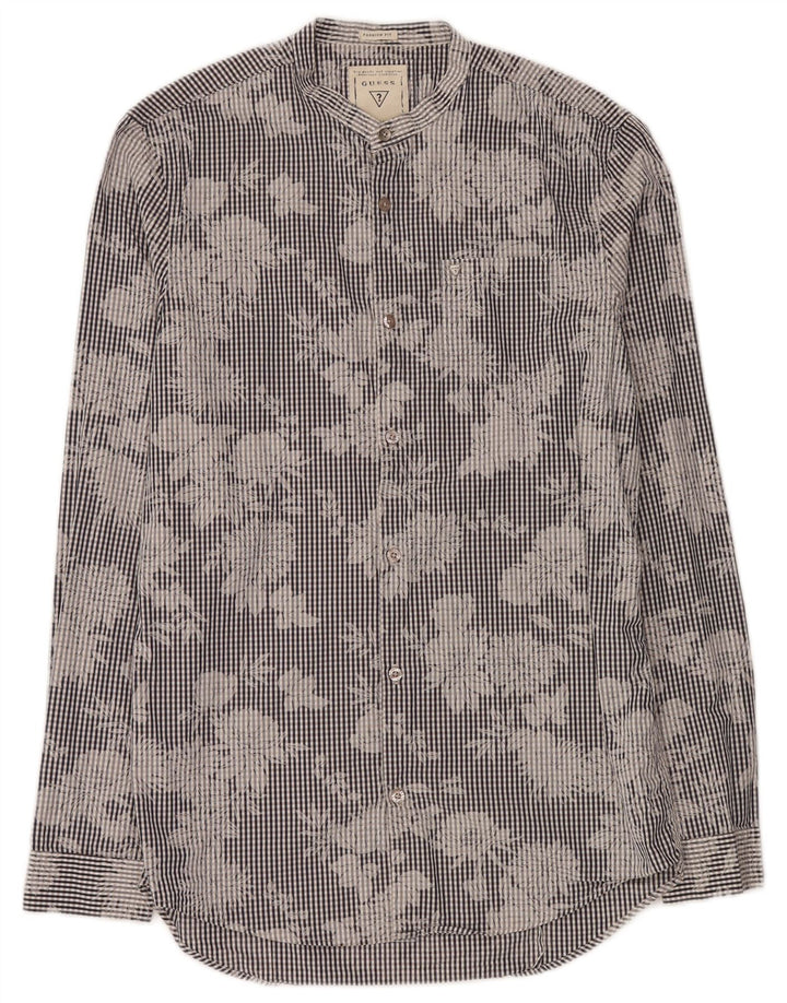 Camicia da uomo Guess in cotone a quadretti blu medio con fiori