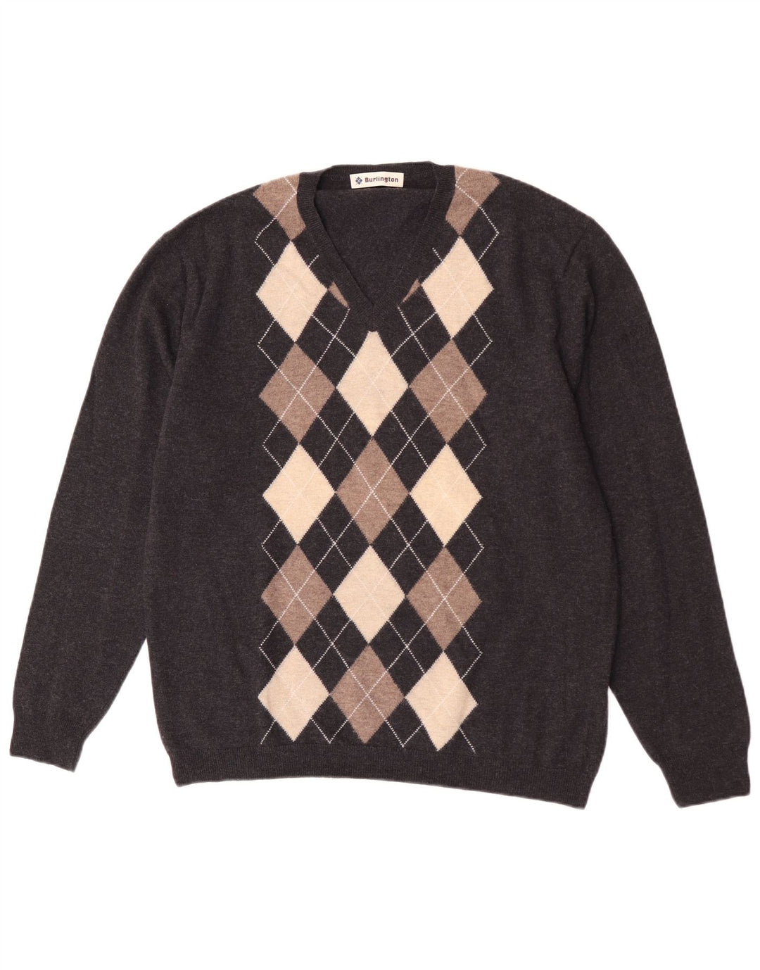Maglione da uomo con scollo a V Burlington IT 52 Large Grey Argyle/Diamond