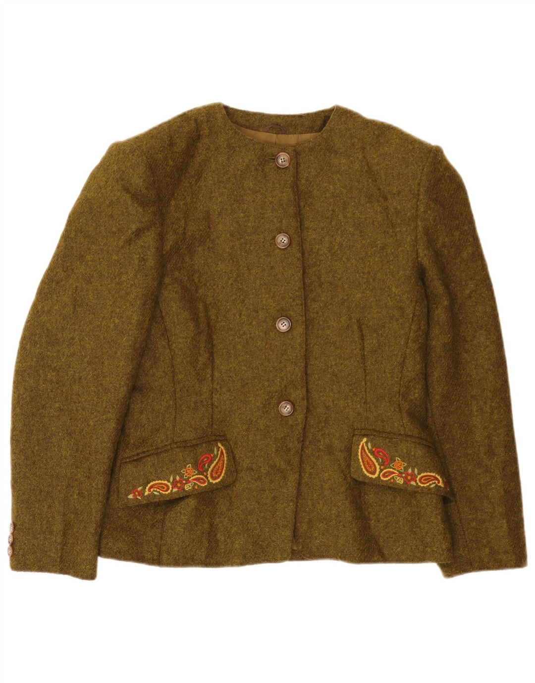 Giacca blazer da donna a 4 bottoni Marella UK 14 grande lana kaki Paisley