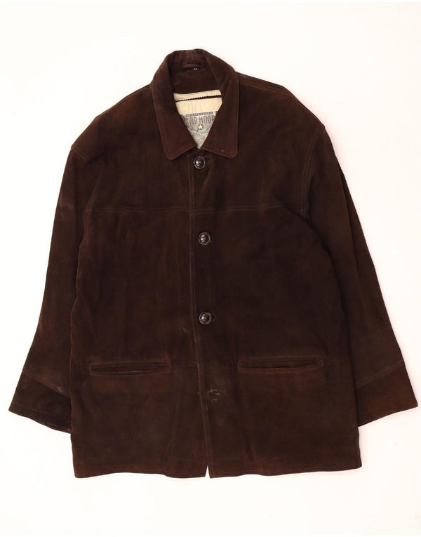 Cappotto giacca a vento in pelle scamosciata da uomo David Moore IT 50 grande in pelle marrone