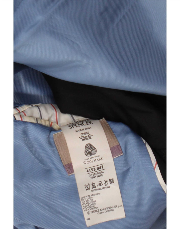 Giacca blazer a 2 bottoni da uomo Marks & Spencer UK 42 Large Blu Navy in lana vergine