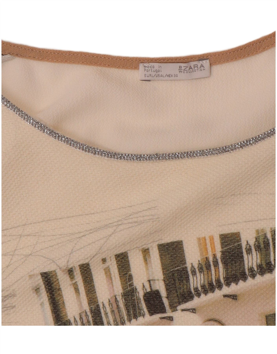 Top grafico da donna Zara manica lunga UK 16 Large bianco color block