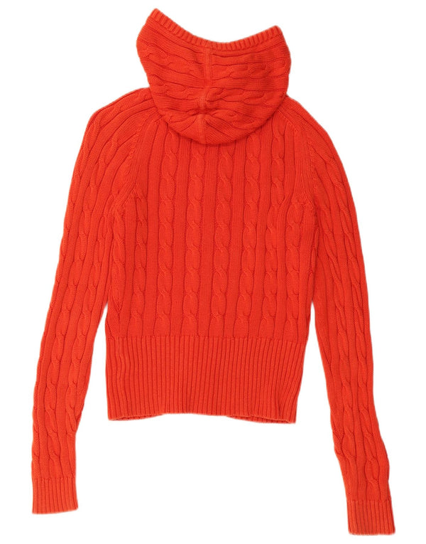 Tommy Hilfiger Womens Hooded Cardigan Sweater UK 10 Small Orange Cotton